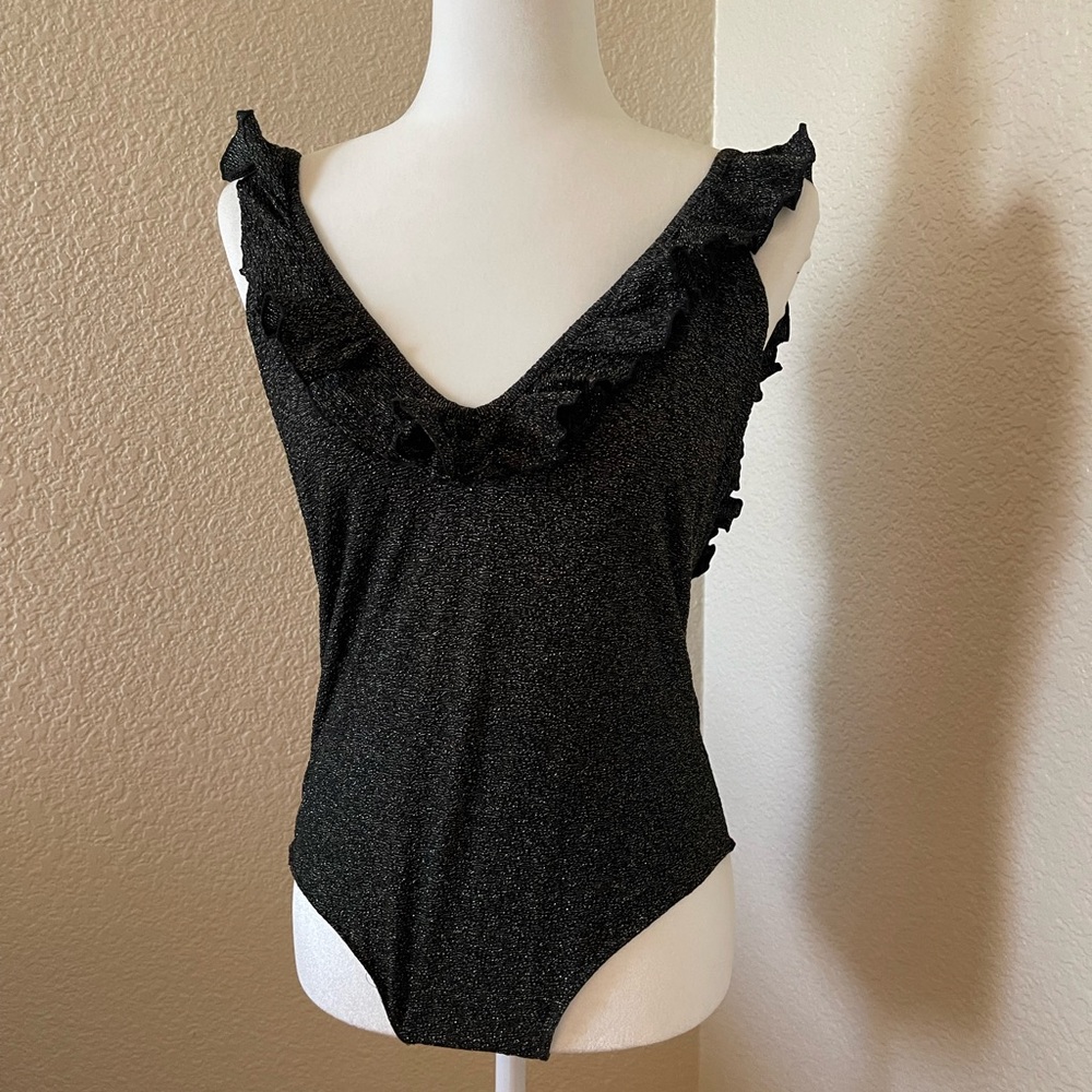 Sezane Shimmering Black Ruffle One Piece - Picture 2 of 9